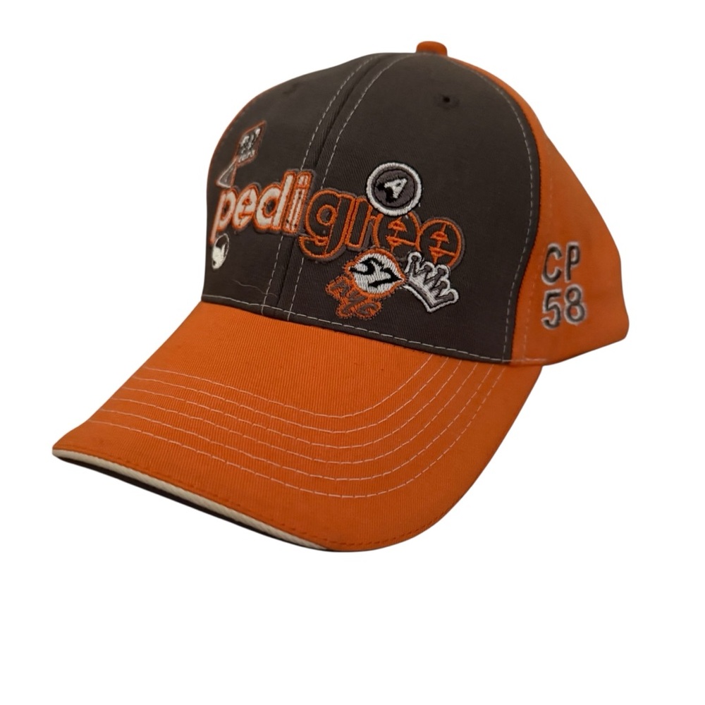 Vintage Pedigree Strapback Hat Orange & Grey Baseball Cap RARE